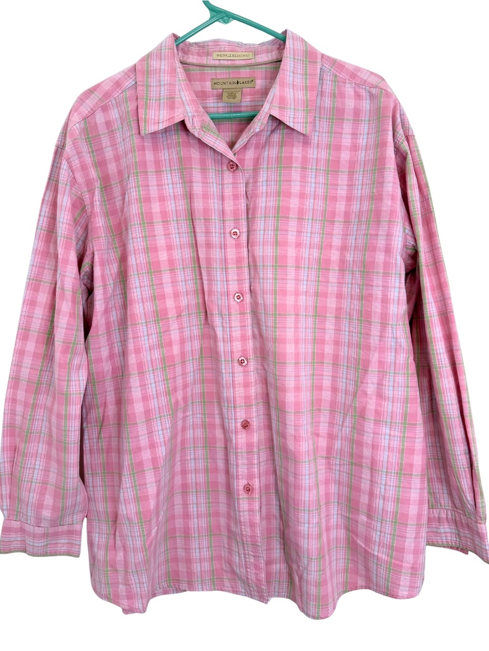 3/$20 Mountain Lake Pink and Green Plaid Long Sleeve Button Down Shirt